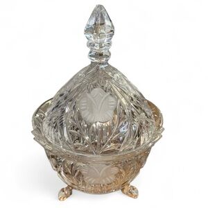 Vintage Bleikristall Cut Crystal Lidded Footed CANDY DISH Etched Flowers